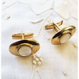 Pair Vtg Mother of Pearl Cufflinks Shirt Studs  Silver Mark Gold Plate